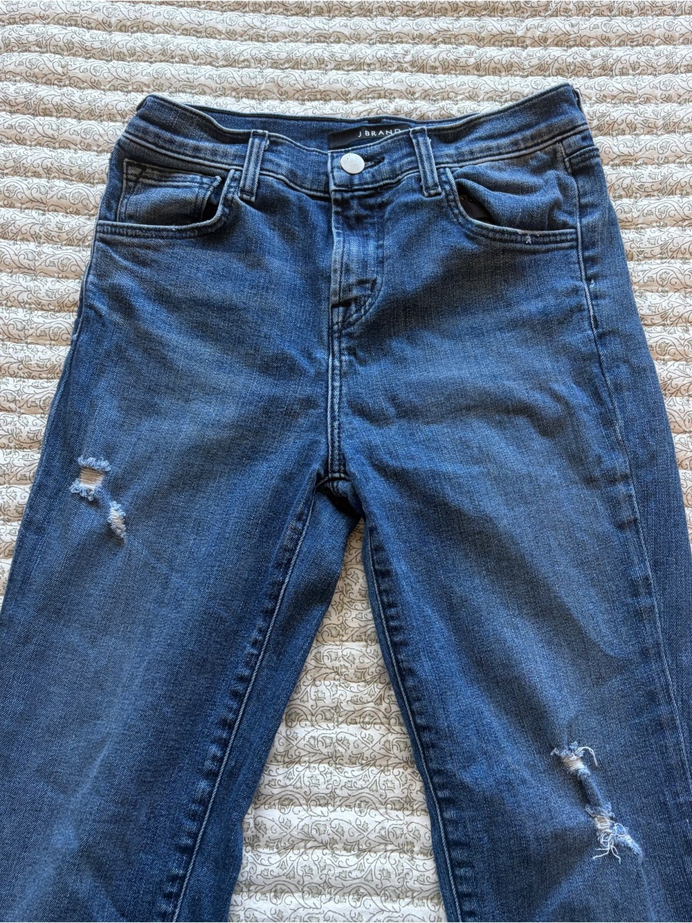 J Brand Dark Blue High-Rise Distressed Jeans